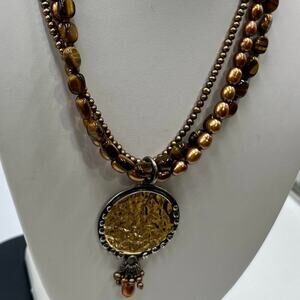 SILPADA Tiger's Eye Bronze Pearl Sterling Silver Necklace N1838‎ Strand
Disk